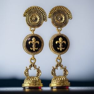 Byzantine Gold Fleur de Lis Watch FOB Dangle Earrings